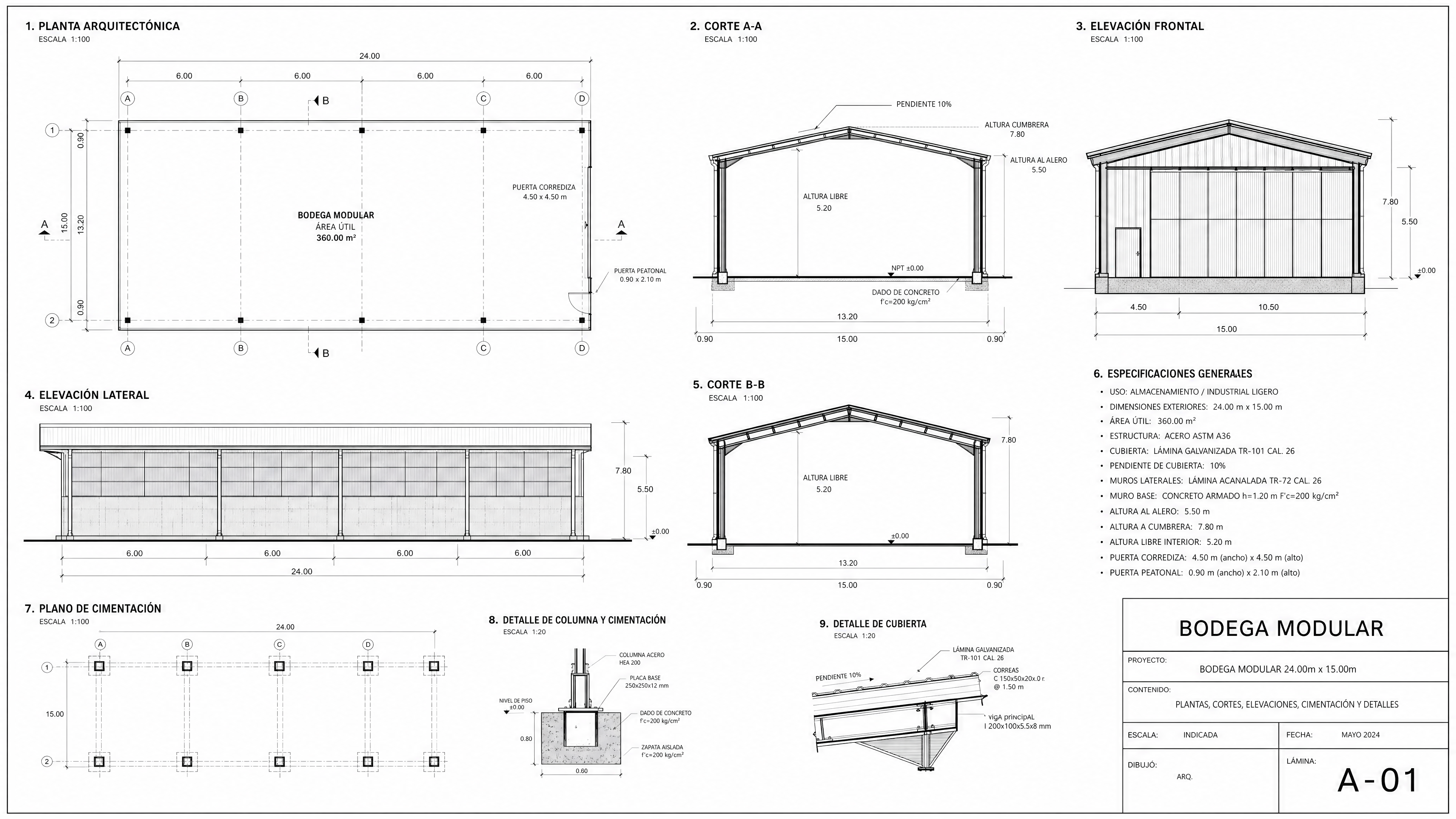 Plano arquitectonico Bodega XL 1200 m2